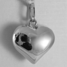 18K WHITE GOLD ROUNDED HEART CHARM PENDANT SHINY 0.98 INCHES MADE IN ITALY image 1