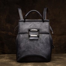 New Retro Genuine Leather Bag Solid Color Backpack Handmade Cowhide Large Capaci - $140.35