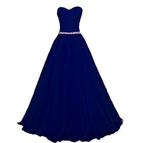 Kivary Plus Size Pleats Beaded Tulle Formal Long Evening Prom Dresses Royal Blue