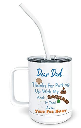 PixiDoodle Father's Day Dog Dad Insulated Coffee Mug Tumbler with Spill-Resistan