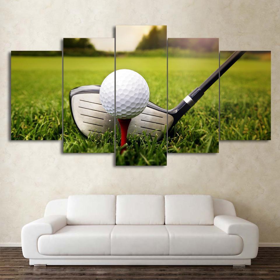 Framed 5 Pcs Golf Course Clubs Canvas Print Painting Wall Art Picture