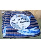 BeBold BeBright Plush Throw Gray with Blue Stripes Sharks 50&quot;x 60&quot; New - $16.50