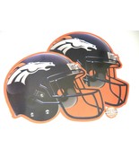 Denver Broncos Lot of 2 Die Cut Paper Helmets and 1 Vintage Pin Old Logo - $9.40