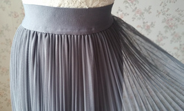 Dusty Blue Pleated Tulle Skirt Plus Size High Waist Pleat Bridesmaid Long Skirt image 11
