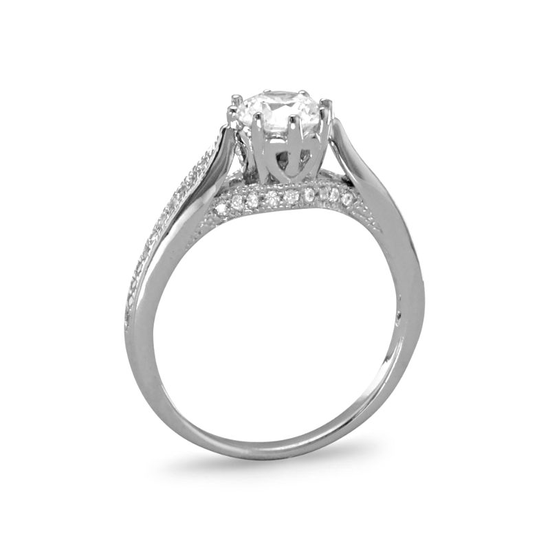 NonTarnishing Sterling Silver CZ Solitaire Ring with 8 Prong Setting