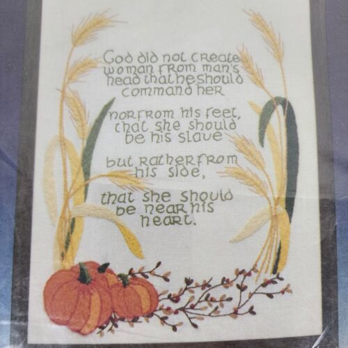 VTG Crewel Kit God Created Bible Verse Poem Fall Harvest Autumn Craft Pumpkin - $17.82