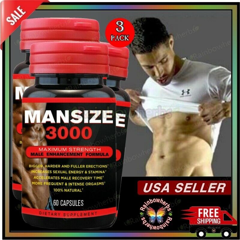 3 Bottles Mansize 3000 Male Enlarger Enhancement Men Supplement 180 Sex Pills Herbal Remedies