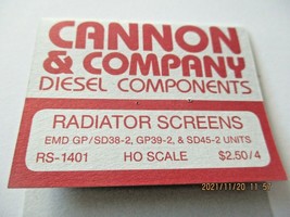 Cannon & Company # RS-1401 Radiator Screens EMD GP/SD Units HO-Scale image 2
