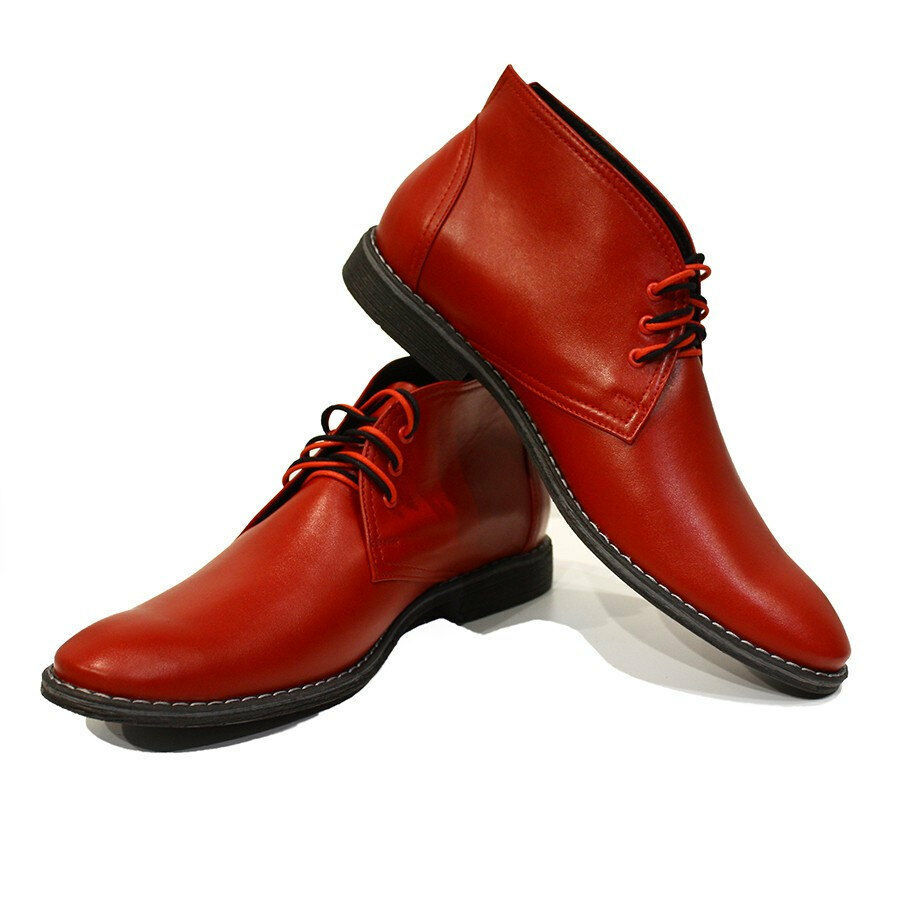 Men's Red Color Chukka Ankle High Genuine Leather Lace Up Handmade Boots US 7-16