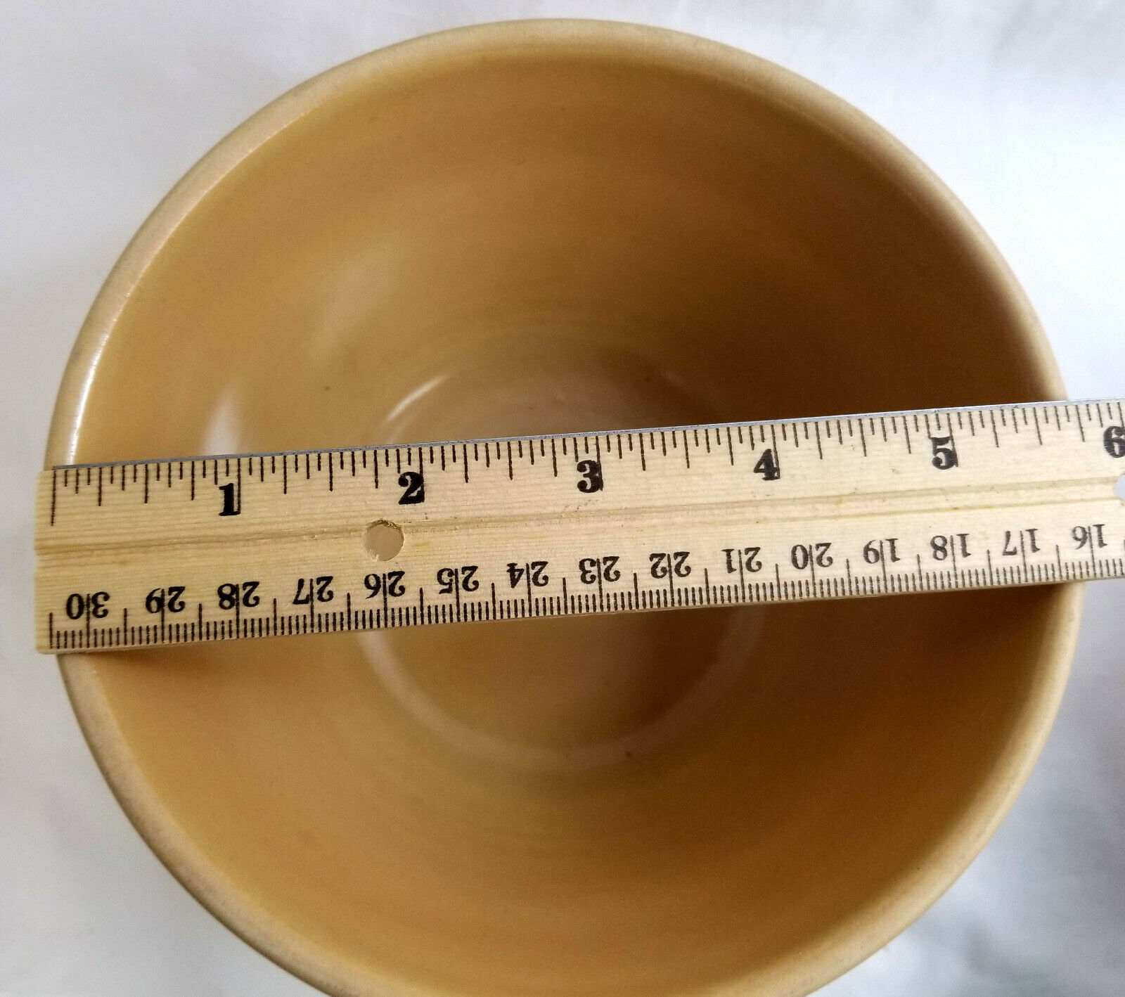 Over And Back Yellow Ware 6" Mixing Bowl Pottery Tan Brown & White