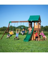 Swing Set Cedar Wooden Outdoor Playground 2 Swings Slide Trapeze Rings P... - $1,149.00