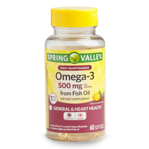Spring Valley Omega-3 Fish Oil Softgels, 500 mg, 60 Count.. - $10.88