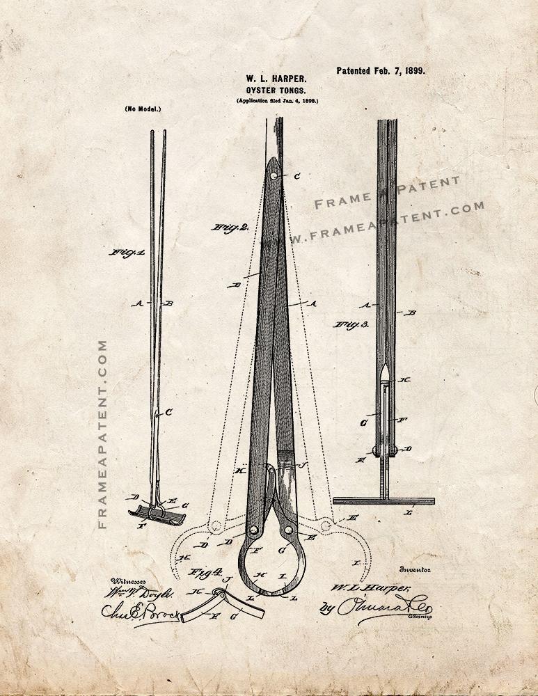 Oyster Tongs Patent Print - Old Look