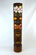 Hand Carved 40" Tall Tiki Totem Pole Carved Design Hibiscus Scratch DENT Crack - $98.99