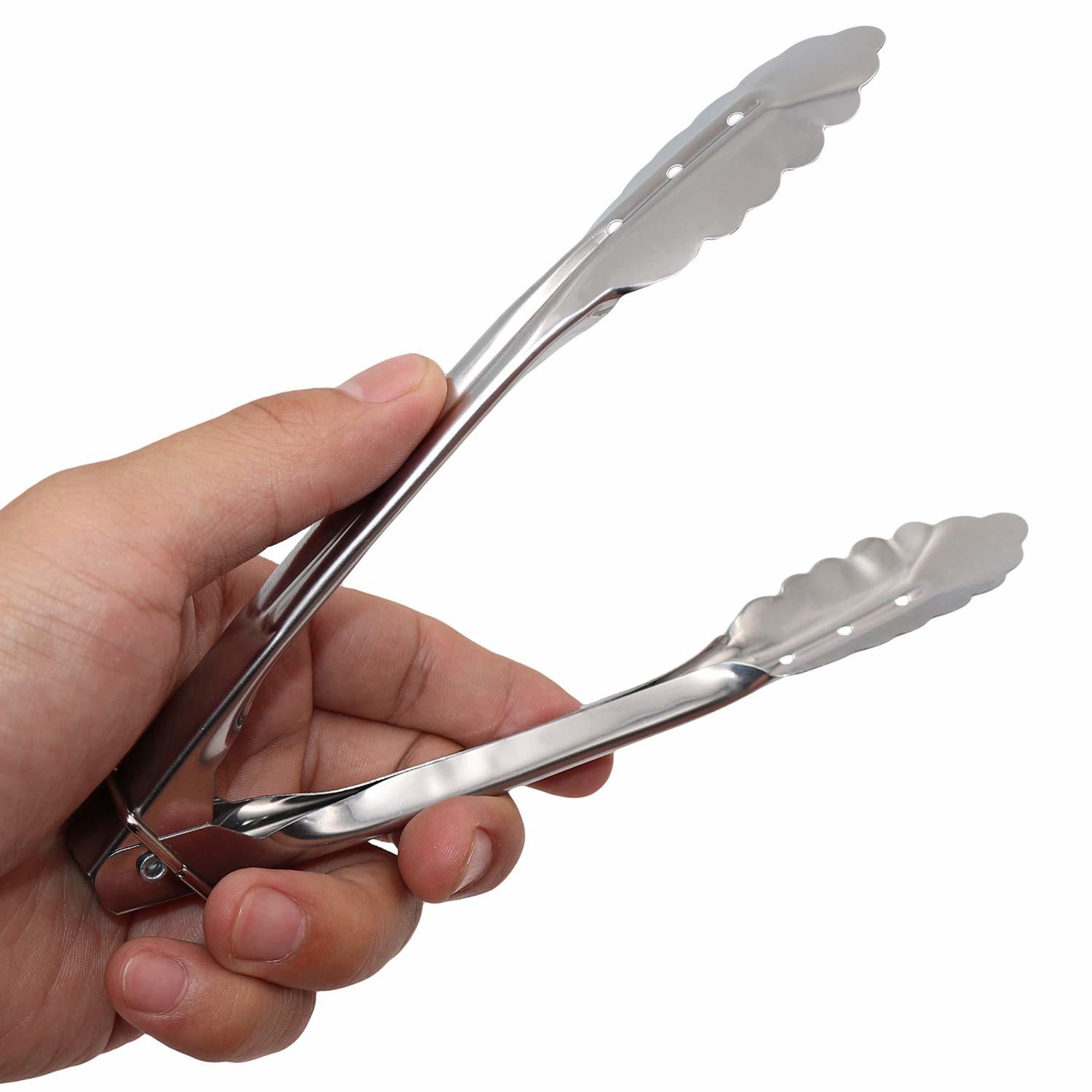 Small Stainless Steel Serving Tongs,QAAQS 7 Inch Non-Stick Mini Kitchen Small Stainless Steel Serving Tongs