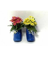 Set of 2 - Blue Baby Shoe Flower Pot Vases with Artificial Flowers - $14.68