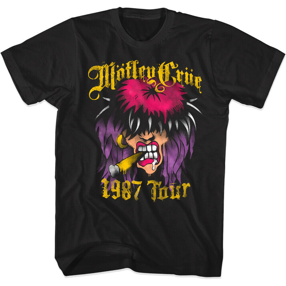Motley Crue Girls Tour 1987 Mens T Shirt Airbrush Cartoon Metal Rock Concert Top