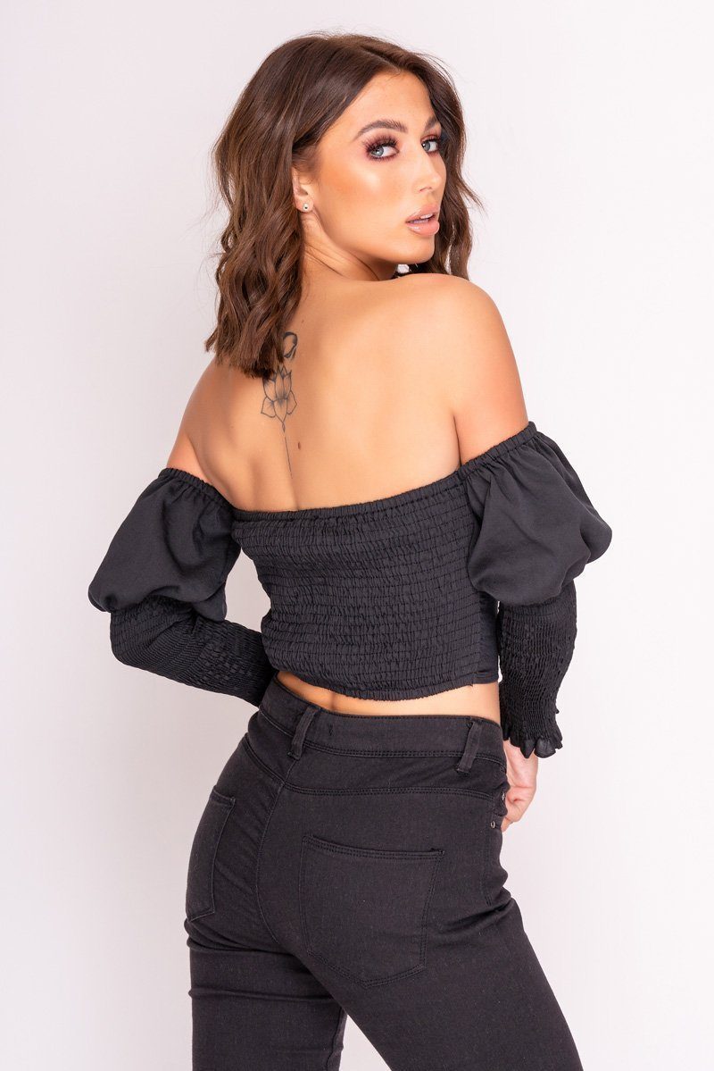 puff sleeve bardot top