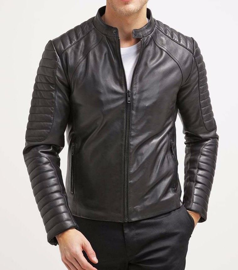 Image of Black Leather Jacket Men Slim fit Biker Motorcycle Pure Lambskin All Size