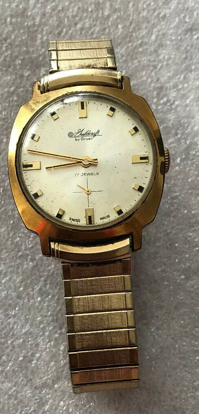 VINTAGE Goldtone Men’s Gruen Guild Watch 17 Jewels works Nice ...