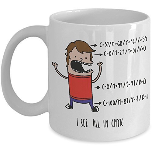 Funny Graphic Designer Coffee Mug - I See All In CMYK - Cartoon Novelty Gift Cup