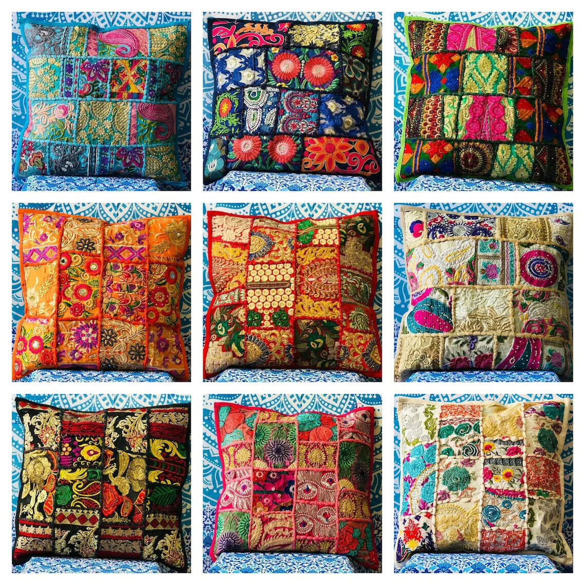 PIllow Cover Indian Handmade Patchwork Pillow Cover Vintage Cushion Cover Ethnic