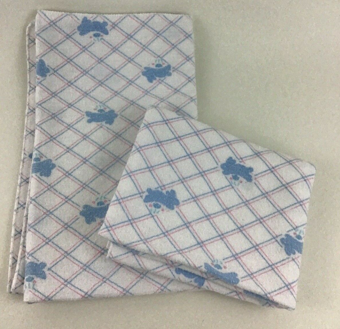 Vintage Lot of 2 Hospital Receiving Baby Blanket Bunny Lines Pattern