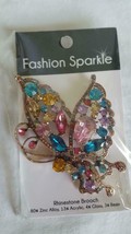 NEW 3.75&quot;FASHION SPARKLE RHINESTONE BUTTERFLY BROOCH PIN,BLUE PINK,ACRYL... - $10.39
