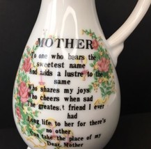 Miniature Mother Poem Ceramic Pitcher Milk Jug White Floral Gold Rim 4.5&quot; - $14.00