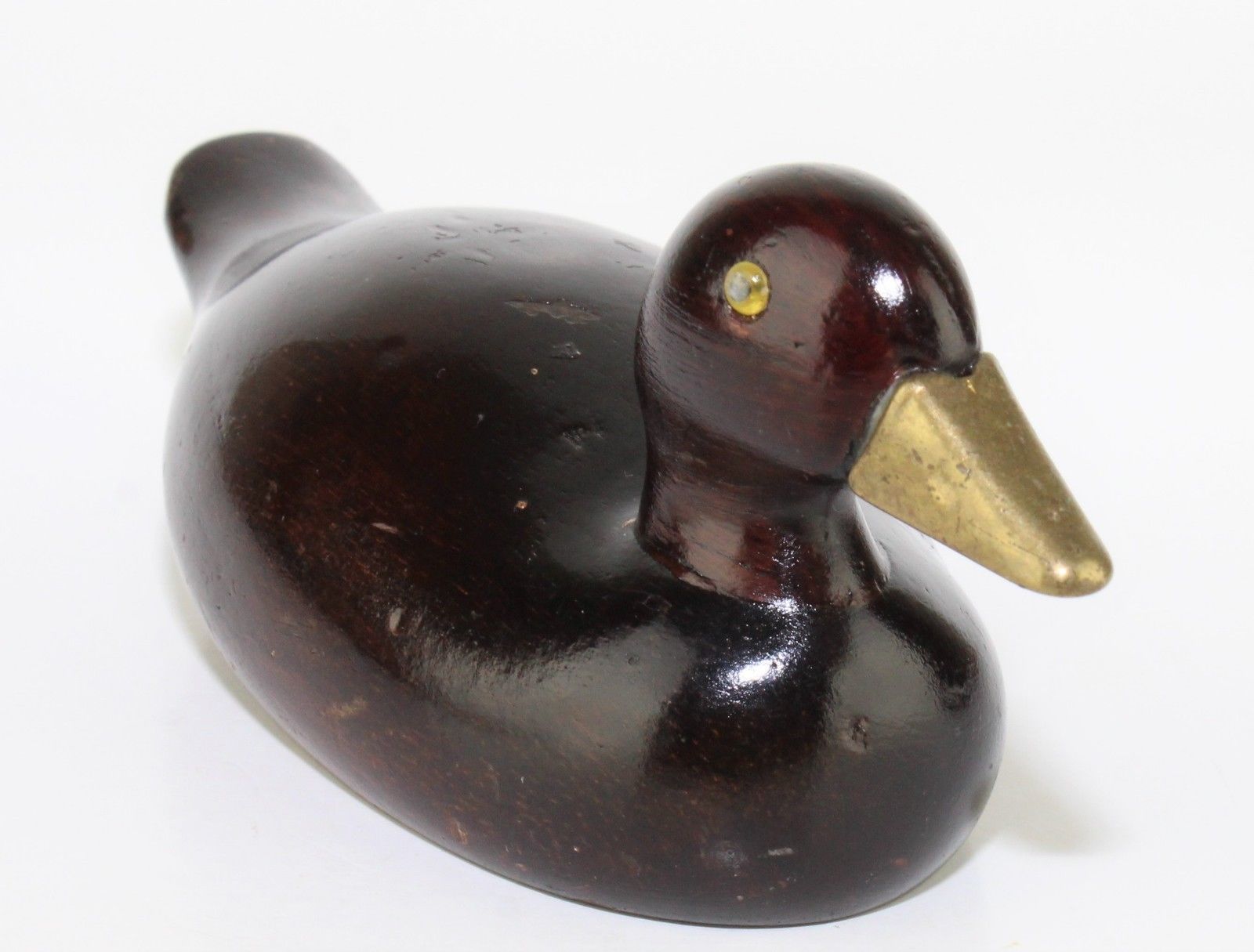 Old Hand Crafted Solid Wood Decoy Weighted Bead Base Vintage Hand Carved Wooden Mallard Duck Decoy Glass Beaded Eyes