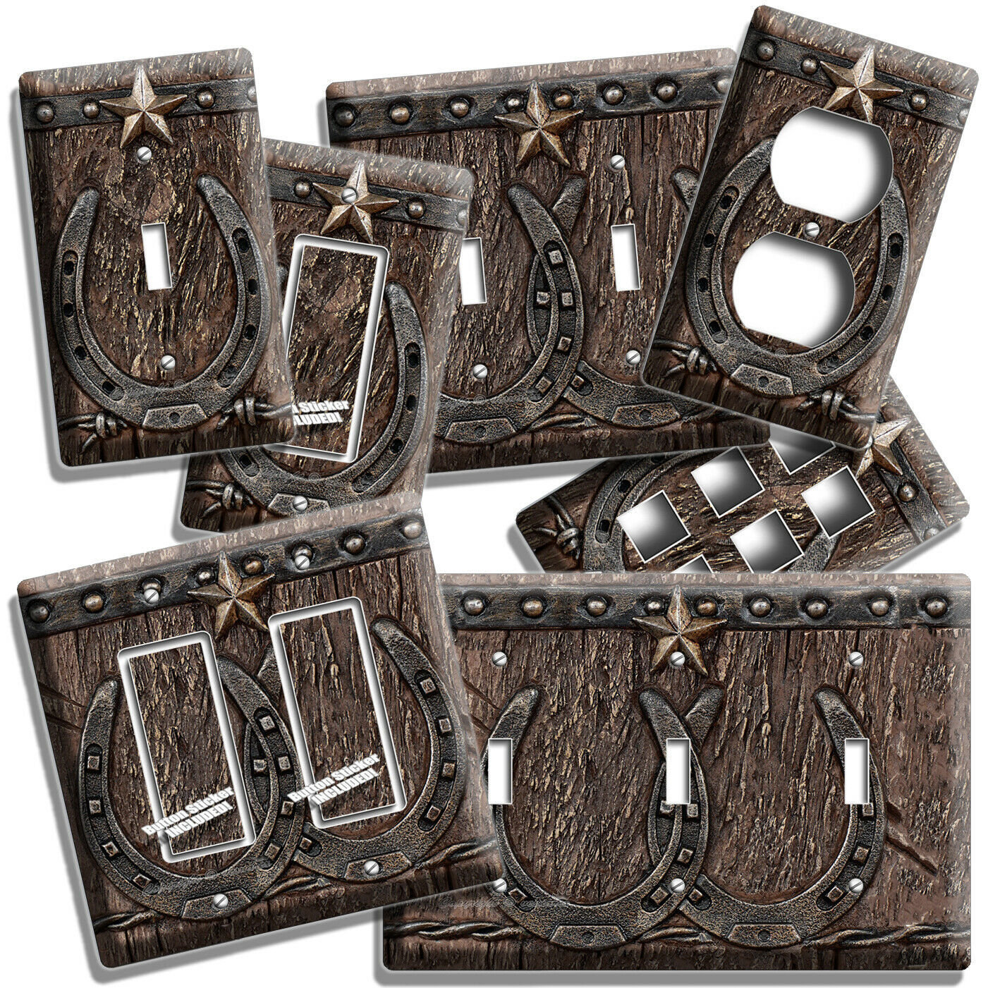 Primary image for RUSTIC WESTERN COWBOY LONE STAR LUCKY HORSESHOE LIGHT SWITCH OUTLET WALL DECOR