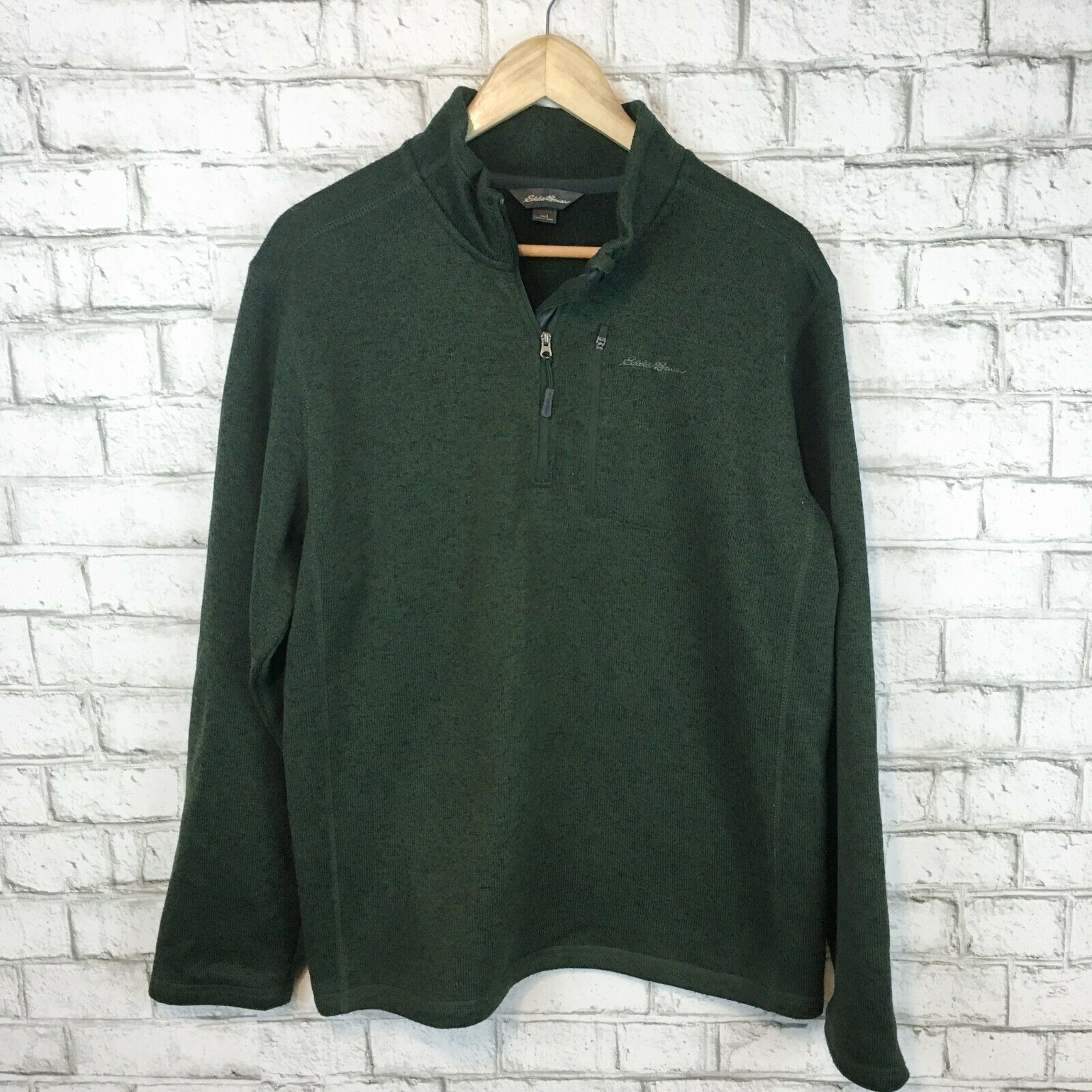 Eddie Bauer Men's Green Thick Fleece Half Zip Pullover Sweater Size ...