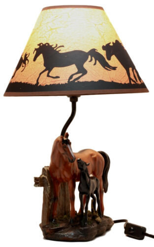 Ebros Horse Mare & Foal By Ranch Fence Desktop Table Lamp With Shade Decor 19H