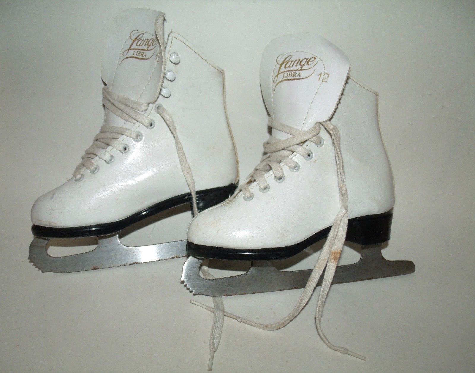 Vintage White Ice Skates Girls Lange Libra size 12 Figure Metal Single