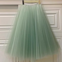 Women A-line Circle Tulle Midi Skirt Outfit PINK Layered Tulle Tutu Party Skirt image 5