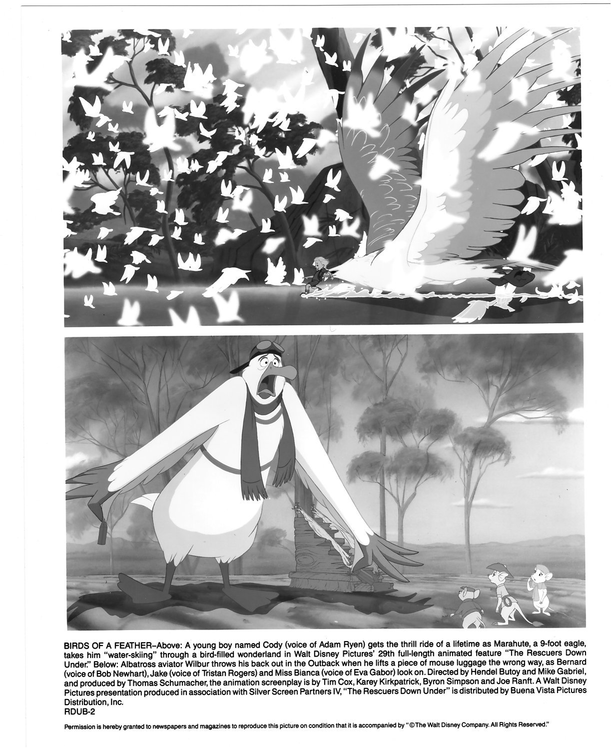2 1990 Disney Rescuers Down Under Bernard Miss Bianca Wilbur Press Photo Movie Black & White