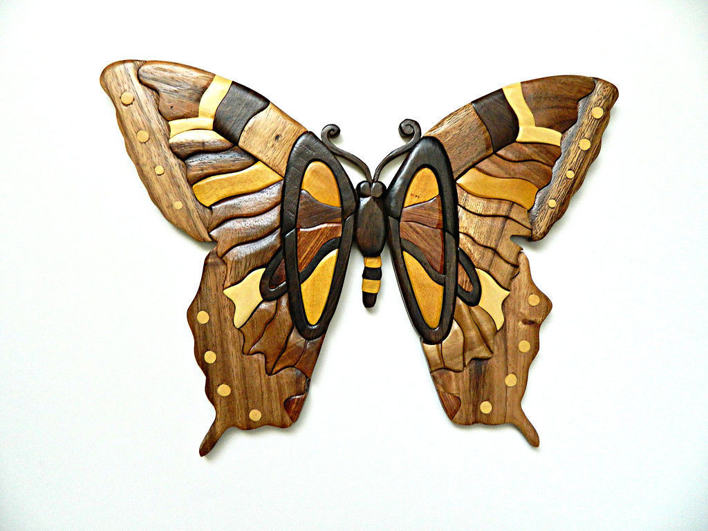 Butterfly Intarsia Wood Wall Art Home Decor Plaque Lodge New Butterflies & Moths