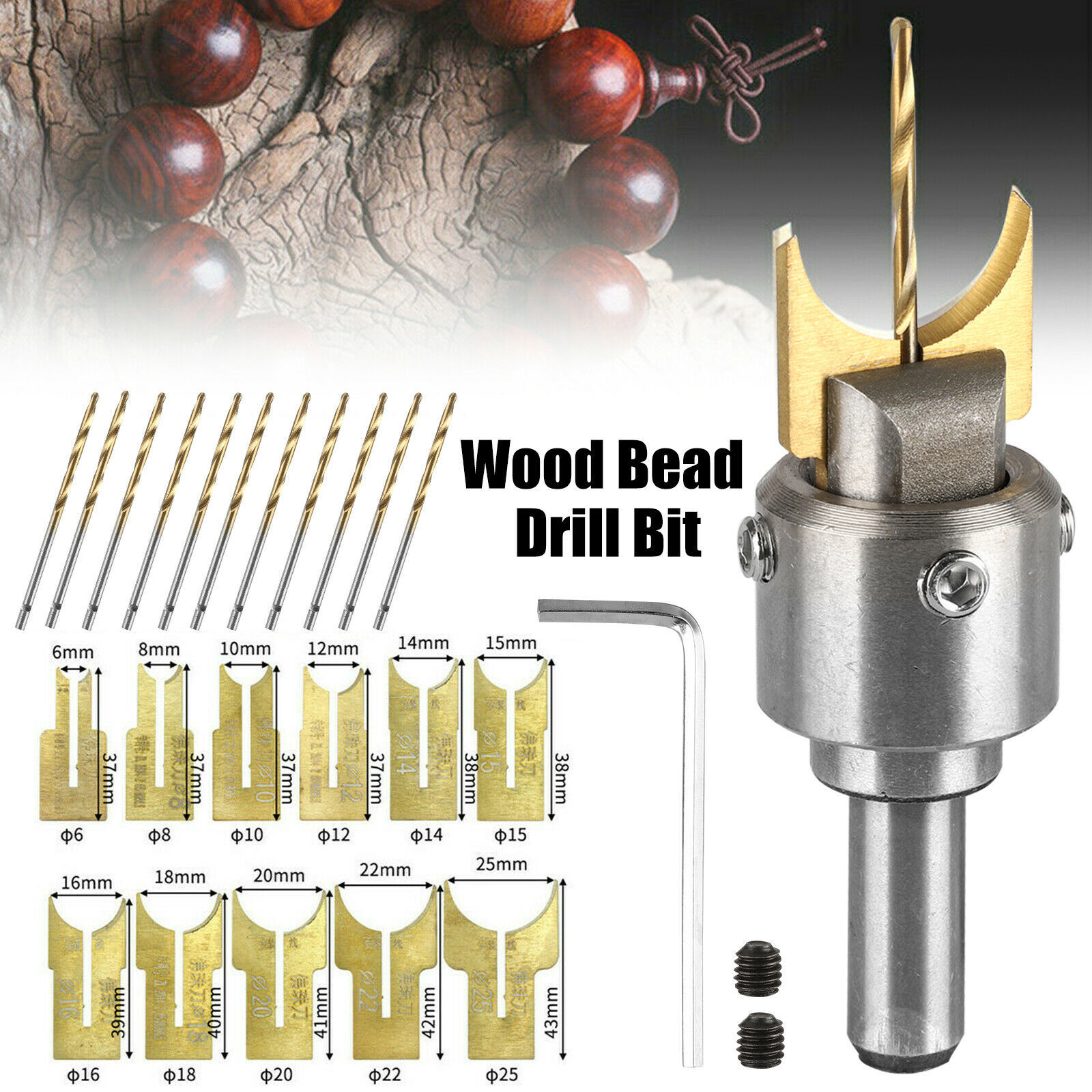 10/16pc Wood Bead Maker Beads Drill Bit Milling Cutter Set Kit