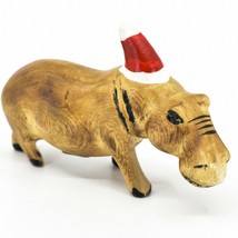 Hand Carved & Painted Jacaranda Wood Santa Hat Hippopotamus Christmas Figurine image 1