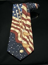 American Flag Silk Neck Tie USA Stars Stripes Golf  Van Huesen Vtg - $14.71