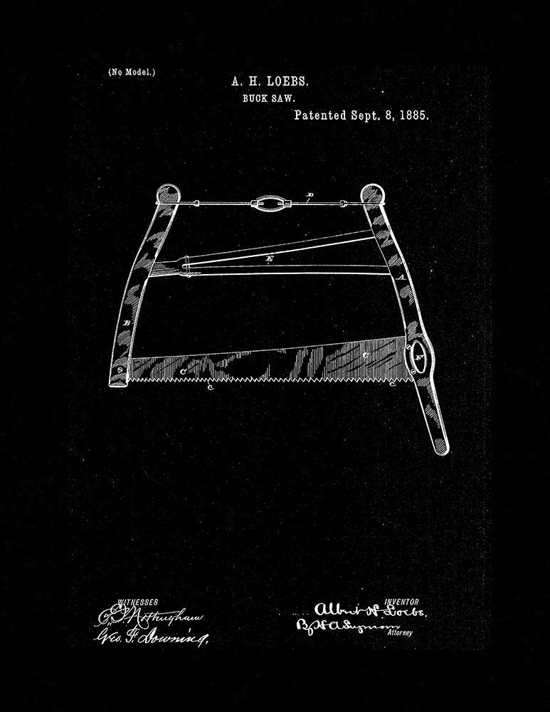 Buck Saw Patent Print - Black Matte
