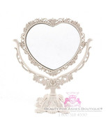 2-Sided Heart-Shaped Valentine Mirror Rotates Free-Standing Intricate Dr... - $29.50