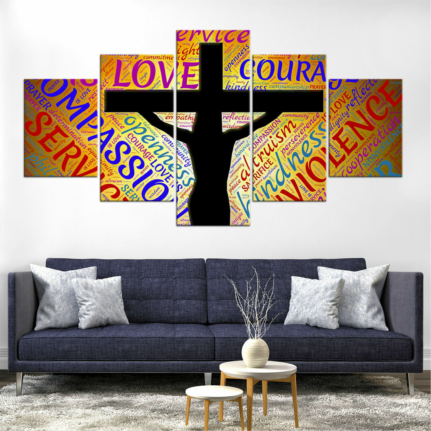 Jesus Cross Names Christian Framed Canvas Five Piece Wall Art 5 Panel