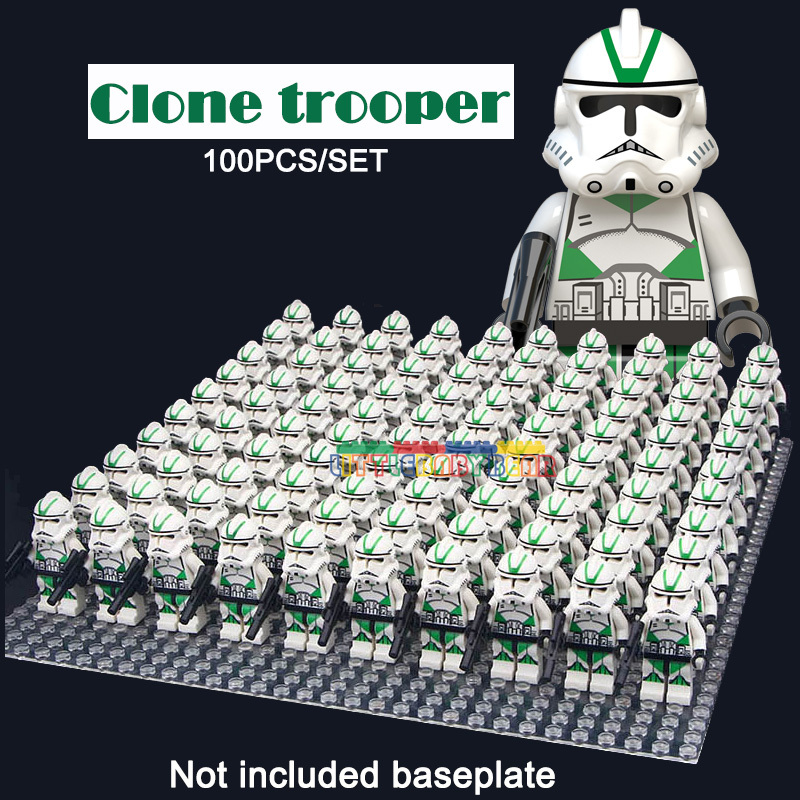 100pcs 7th Sky Corps Star Wars Green Standing Clone Trooper Minifigures Toy M