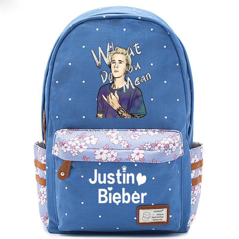 Justin Bieber What Do You Mean Logo Blue Backpack Schoolbag For Girls