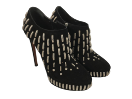 $2075 Azzedine Alaia Black Suede Silver Stud Ankle Boot Heel Shoe 38.5 Women image 2