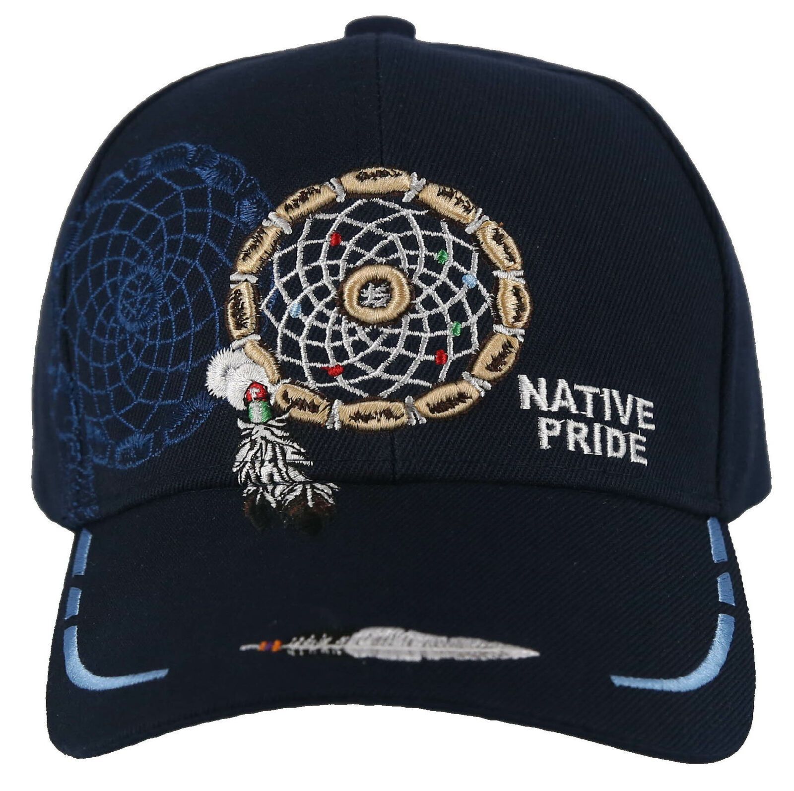 NATIVE PRIDE DREAM CATCHER FEATHER BALL CAP HAT NAVY Men's Hats
