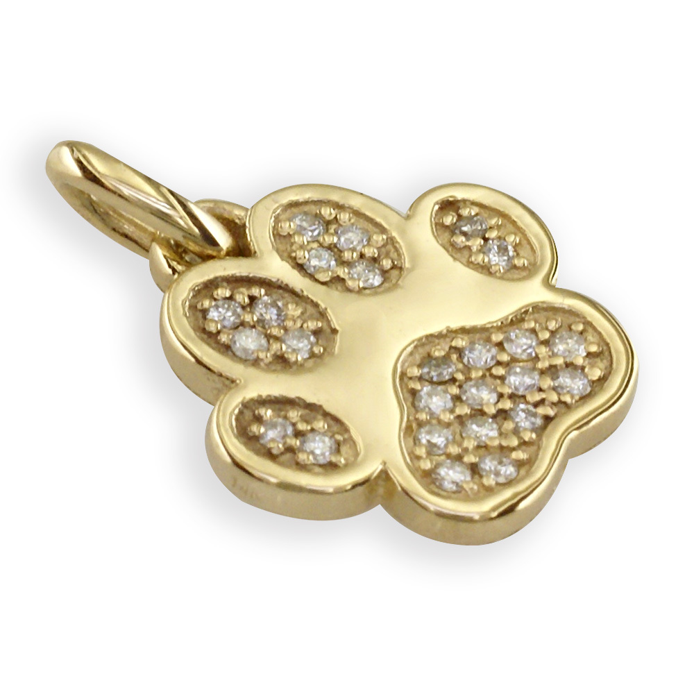 Small Diamond Dog Paw Charm, 0.24CT in 14K Yellow Gold Other