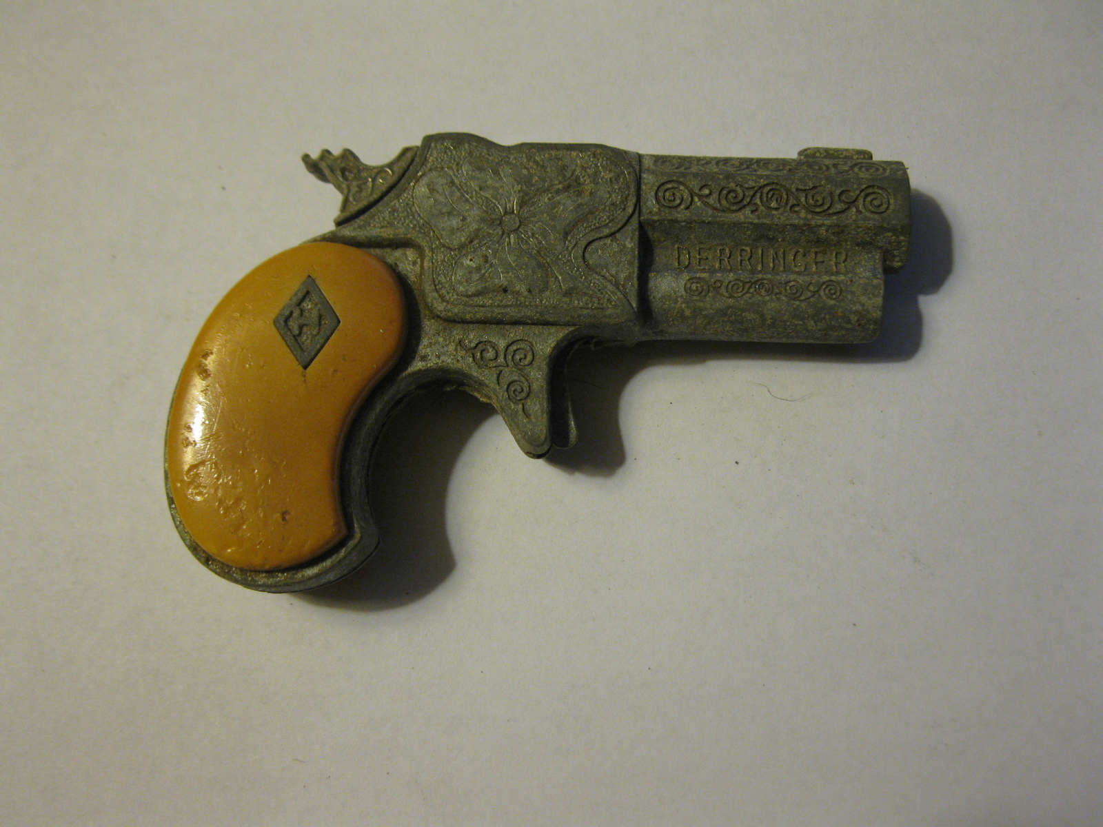 (CG 1) Vintage Toy Cap Gun aged Hubley Derringer w/ H Diamond Orange