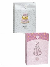 Fancy Wedding 2 Gift Bags pack Jumbo 13 x 18 Pink and Gray PopOut - $7.61